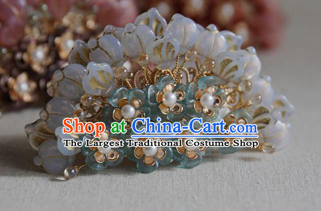 Chinese Handmade Hair Comb Traditional Ming Dynasty Hanfu Hair Accessories Ancient Princess Blue Plum Hair Crown