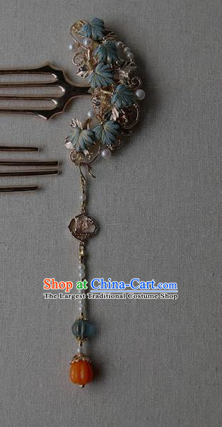 Chinese Ancient Song Dynasty Princess Pearls Hairpin Traditional Hanfu Ceregat Tassel Hair Comb