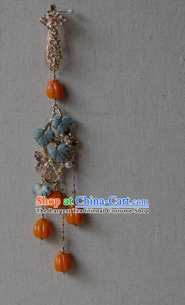 China Traditional Agate Tassel Brooch Jewelry Accessories National Blue Leaf Pendant