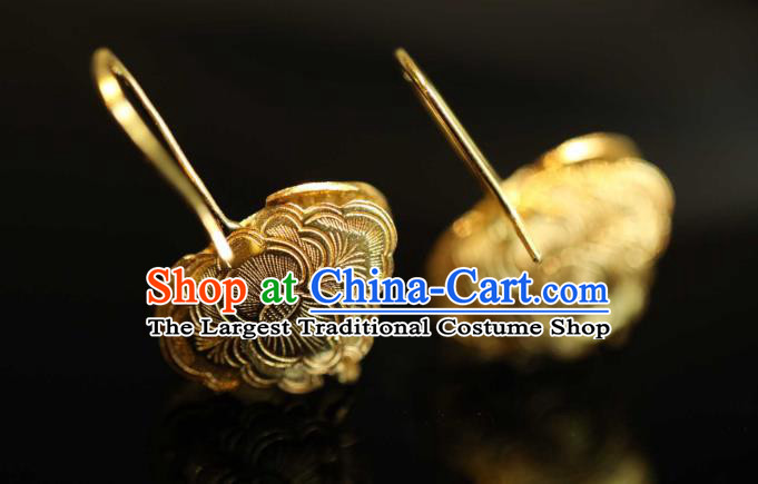 Chinese Traditional Ming Dynasty Court Golden Bat Earrings Accessories Ancient Empress Ear Jewelry