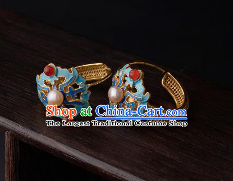 Chinese Ancient Qing Dynasty Court Woman Ear Jewelry Traditional Hanfu Earrings Cloisonne Accessories