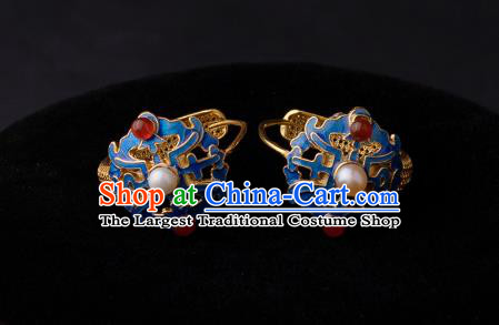 Chinese Ancient Qing Dynasty Court Woman Ear Jewelry Traditional Hanfu Earrings Cloisonne Accessories