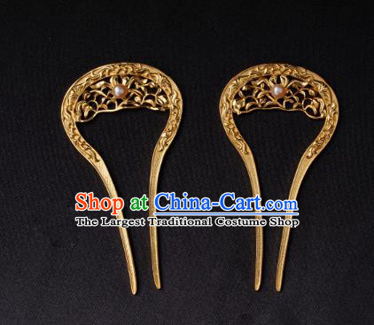Chinese Ancient Palace Lady Golden Hair Stick Traditional Tang Dynasty Empress Wedding Pearl Hairpin
