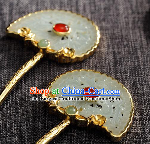 Chinese Ancient Court Empress Golden Hair Sticks Traditional Ming Dynasty Jade Hairpins