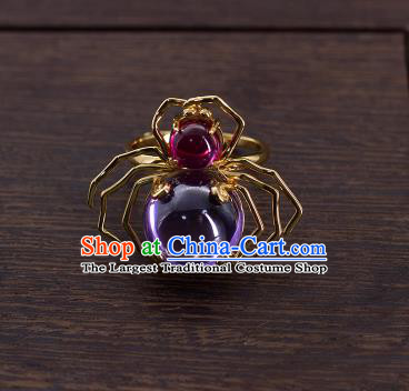 China National Golden Crab Ring Jewelry Traditional Accessories Handmade Ming Dynasty Amethyst Circlet