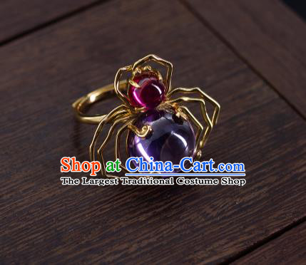 China National Golden Crab Ring Jewelry Traditional Accessories Handmade Ming Dynasty Amethyst Circlet
