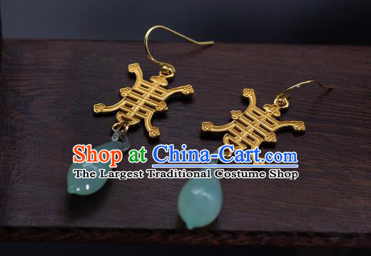 Chinese Traditional Qing Dynasty Earrings Accessories Ancient Court Empress Green Coloured Glaze Ear Jewelry