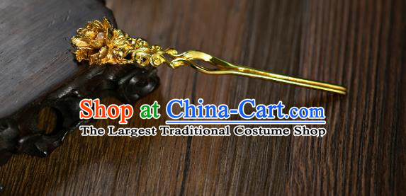 Chinese Ancient Court Woman Pearl Hair Stick Traditional Ming Dynasty Wedding Golden Hairpin