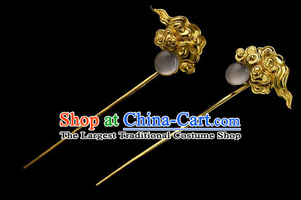 Chinese Golden Cloud Hairpins Traditional Ming Dynasty Hair Sticks Ancient Hanfu Hair Accessories