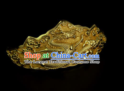 Chinese Handmade Ancient Emperor Hair Accessories Traditional Tang Dynasty Golden Dragon Hair Crown