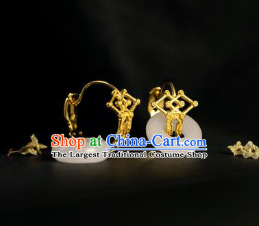 Chinese Ancient Empress Ear Jewelry Traditional Ming Dynasty Noble Woman Jade Earrings Accessories