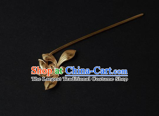 Chinese Ancient Princess Golden Mangnolia Hairpin Handmade Traditional Ming Dynasty Hair Accessories