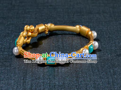 China Ancient Tang Dynasty Princess Bracelet Jewelry Traditional Handmade Hanfu Accessories Golden Bangle