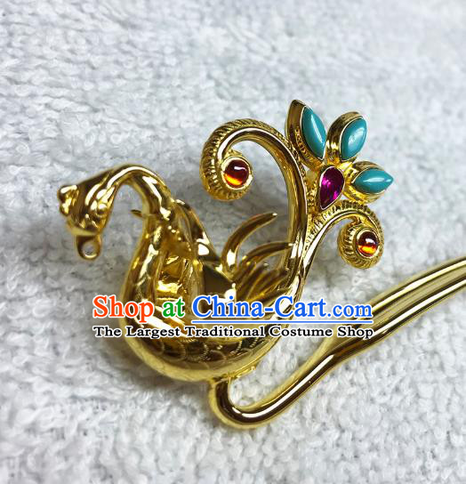 Chinese Ancient Empress Tassel Hairpin Traditional Ming Dynasty Golden Phoenix Hair Stick