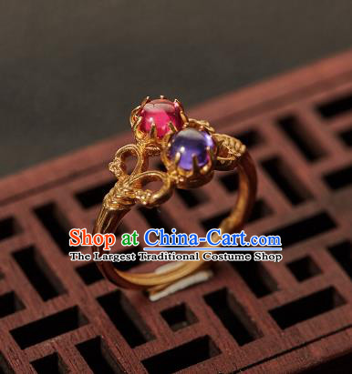China Ancient Qing Dynasty Imperial Consort Ring Jewelry Traditional Handmade Gems Circlet Accessories