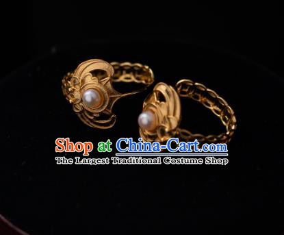 Chinese Traditional Qing Dynasty Empress Golden Bat Earrings Accessories Ancient Court Lady Pearls Ear Jewelry