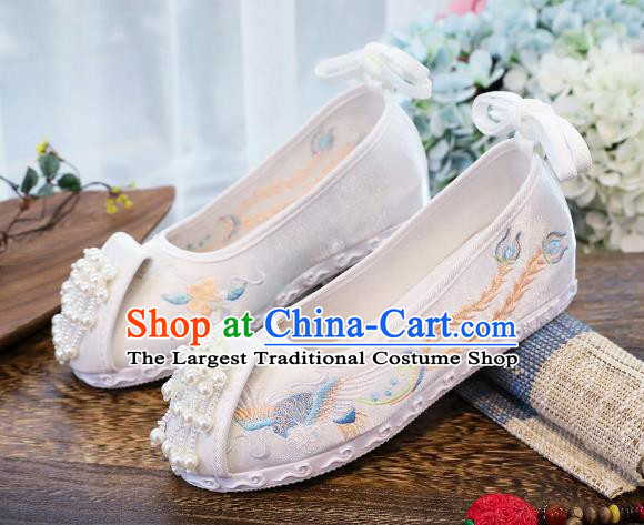 China Traditional Beads Tassel Shoes Hanfu Shoes Handmade National Shoes Embroidered Phoenix Shoes