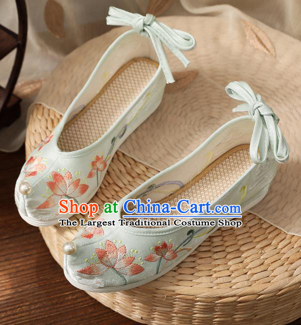 China National Shoes Traditional Light Blue Cloth Shoes Embroidered Shoes Handmade Hanfu Shoes