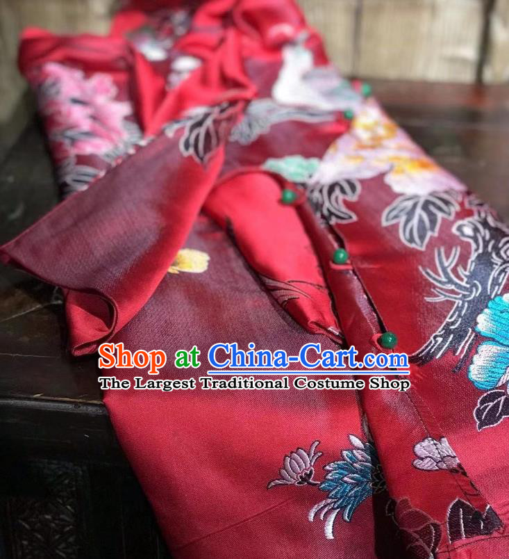 China Traditional Red Silk Jacket National Tang Suit Upper Outer Garment Classical Peacock Pattern Coat