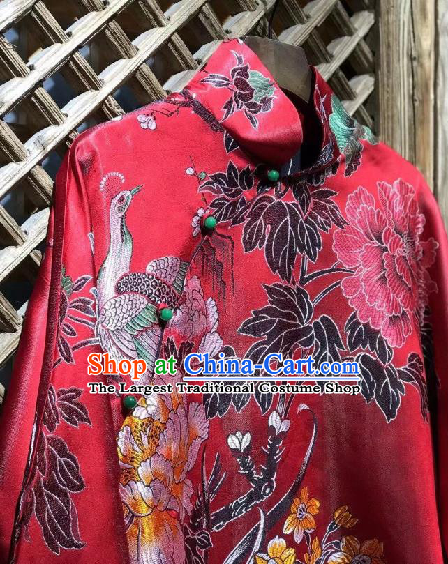China National CostuChina Traditional Red Silk Jacket National Tang Suit Upper Outer Garment Classical Peacock Pattern Coatme Traditional Printing Mangnolia Blue Cloth Jacket Upper Outer Garment