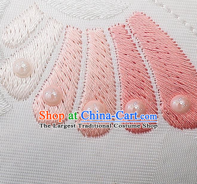 China Embroidered Butterfly Shoes Hanfu Bow Shoes Handmade National White Cloth Shoes Traditional Ming Dynasty Shoes