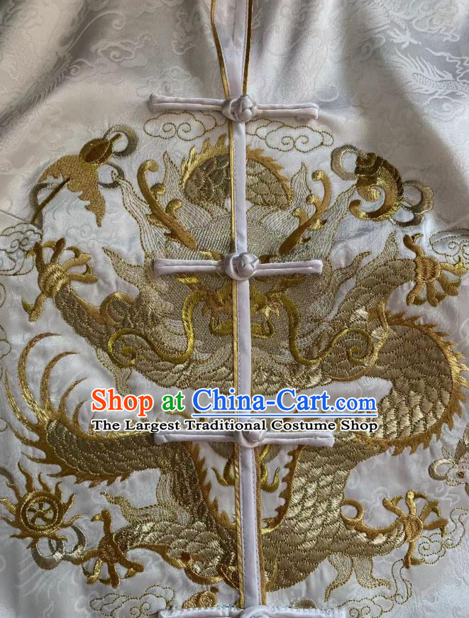 Republic of China Embroidered Dragon Vest Clothing Tang Suit White Silk Waistcoat