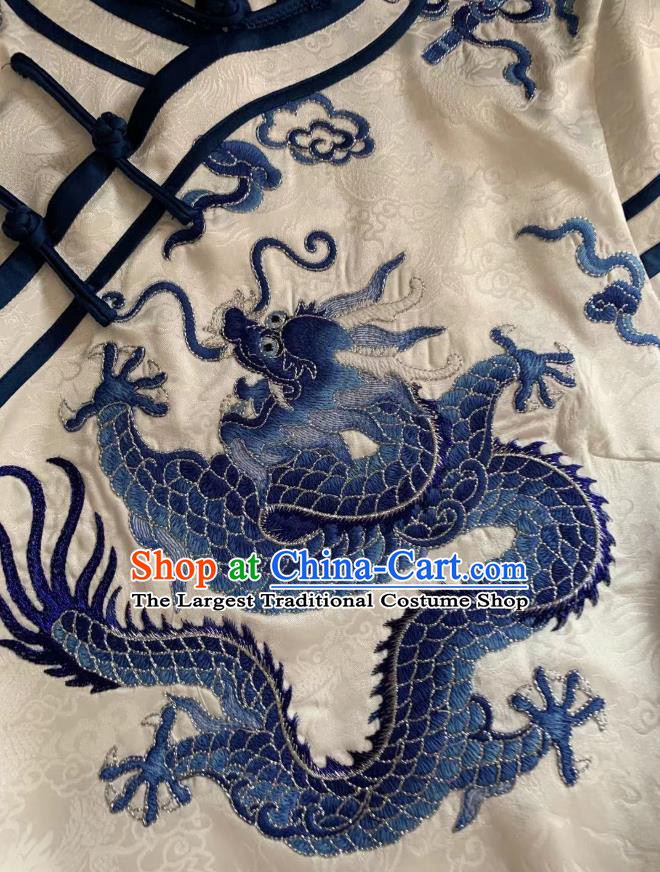 Republic of China Tang Suit White Silk Waistcoat Embroidered Dragon Vest Clothing