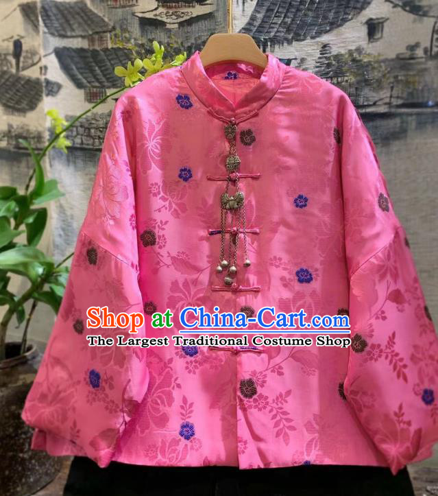 China Traditional Pink Silk Jacket Tang Suit Outwear Clothing