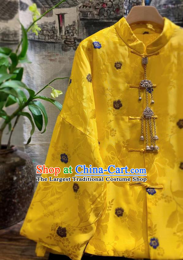 China Traditional Yellow Silk Jacket Tang Suit Outwear Coat Clothing