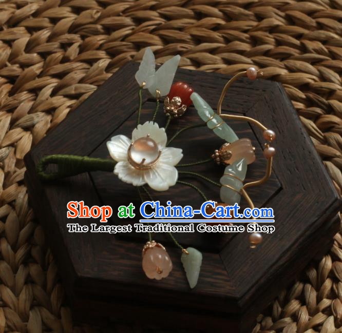 Chinese Handmade Pearls Hairpin Traditional Hanfu Hair Accessories Ancient Princess Jade Butterfly Hair Stick