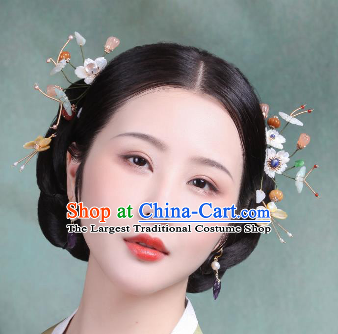 Chinese Handmade Pearls Hairpin Traditional Hanfu Hair Accessories Ancient Princess Jade Butterfly Hair Stick