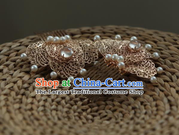 Chinese Handmade Song Dynasty Empress Hairpin Traditional Hanfu Hair Accessories Ancient Princess Golden Hair Comb