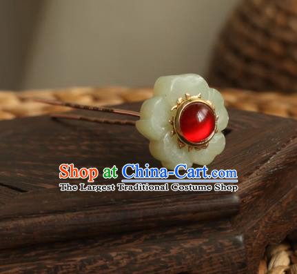 Chinese Traditional Hanfu Hair Accessories Ancient Princess Jade Plum Hair Stick Handmade Red Crystal Hairpin