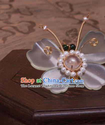 Chinese Traditional Ming Dynasty Hanfu Hair Accessories Ancient Princess Butterfly Hair Stick Handmade Pearls Hairpin