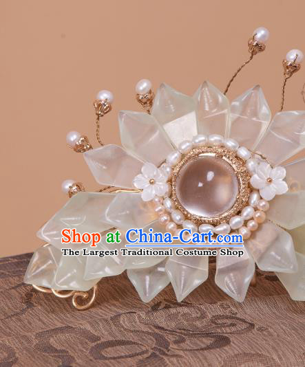 Chinese Handmade Jade Hair Crown Traditional Tang Dynasty Hanfu Hair Accessories Ancient Imperial Consort Pearls Hairpin