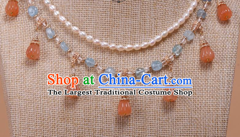 China Traditional Ming Dynasty Hanfu Necklace Handmade Ancient Princess Pearls Necklet Accessories