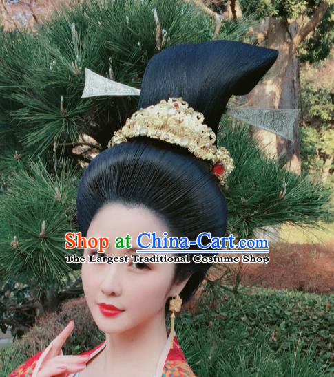 Chinese Handmade Gems Hairpin Traditional Ming Dynasty Empress Golden Hair Crown