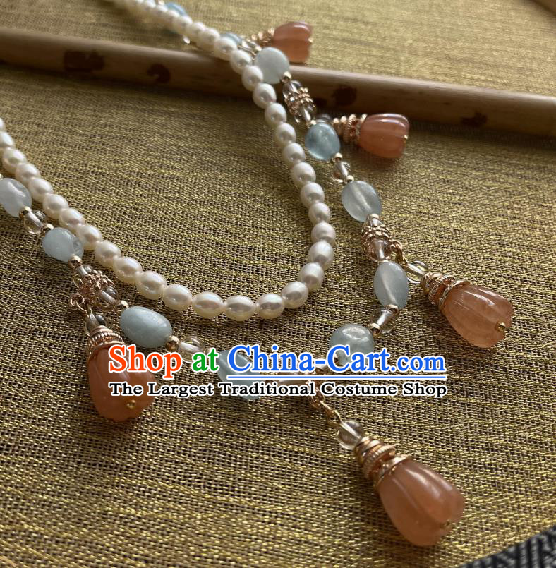 China Traditional Ming Dynasty Hanfu Necklace Handmade Ancient Princess Pearls Necklet Accessories