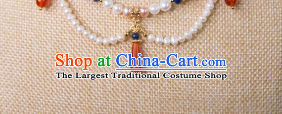 China Traditional Tang Dynasty Hanfu Necklace Accessories Handmade Ancient Princess Pearls Necklet
