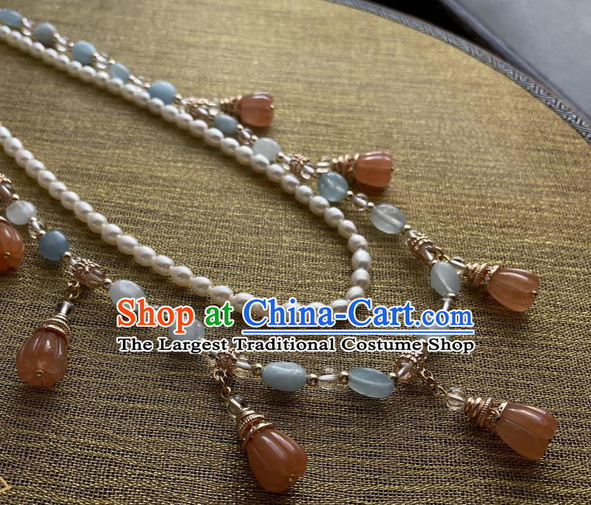 China Traditional Ming Dynasty Hanfu Necklace Handmade Ancient Princess Pearls Necklet Accessories