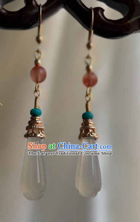 China Traditional Jade Mangnolia Earrings Ancient Qing Dynasty Princess Ear Jewelry