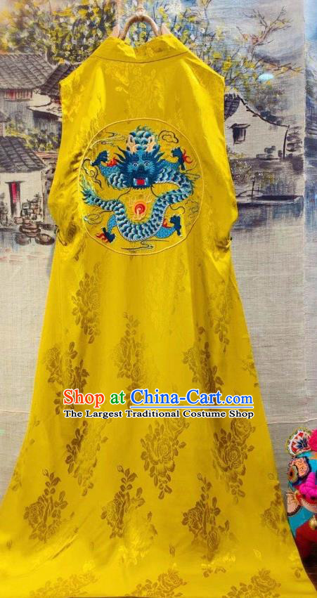 China Tang Suit Waistcoat National Clothing Embroidered Dragons Golden Silk Long Vest