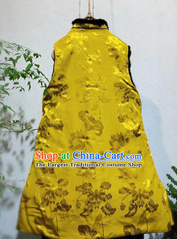 China Tang Suit Waistcoat National Winter Clothing Embroidered Yellow Silk Vest