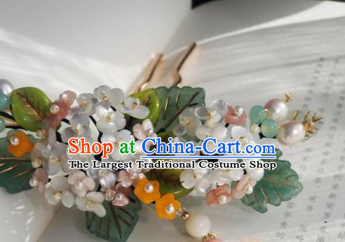 Chinese Handmade Hydrangea Hairpin Traditional Ming Dynasty Princess Pearls Tassel Hair Stick
