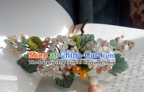 Chinese Handmade Hydrangea Hairpin Traditional Ming Dynasty Princess Pearls Tassel Hair Stick