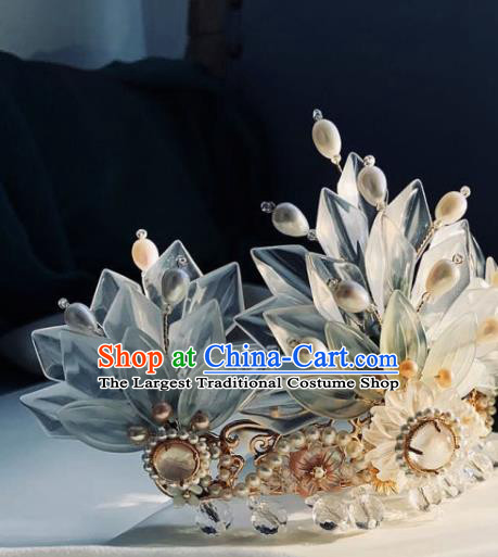 Chinese Handmade Shell Hairpin Traditional Ming Dynasty Princess Pearls Hair Crown