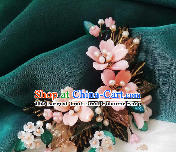 Chinese Handmade Cherry Blossom Hairpin Traditional Ming Dynasty Princess Shell Hair Stick