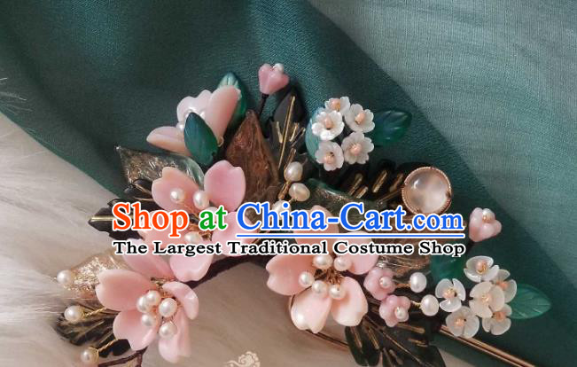 Chinese Handmade Cherry Blossom Hairpin Traditional Ming Dynasty Princess Shell Hair Stick