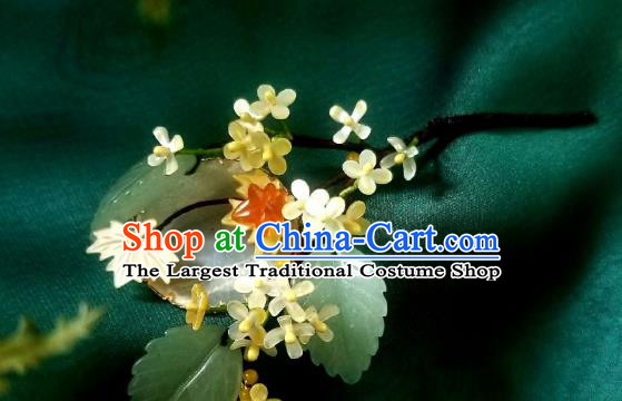 Chinese Handmade Osmanthus Hairpin Traditional Song Dynasty Princess Jade Hair Stick