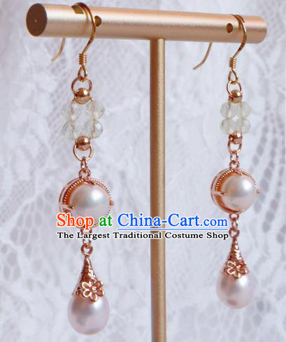 China Traditional Hanfu Pearls Earrings Ancient Ming Dynasty Princess Eardrop Jewelry